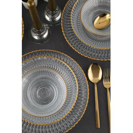 12-osainen ruokailusarja, kirkasta lasia kultaisilla yksityiskohdilla