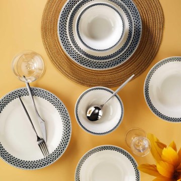 12-osainen ruokailusetti, valkoinen/musta/posliini