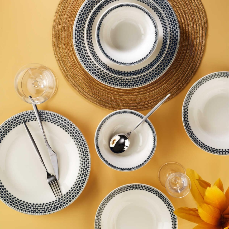 12-osainen ruokailusetti, valkoinen/musta/posliini