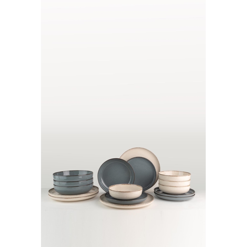 16-osainen astiasto beige/sininen/posliini