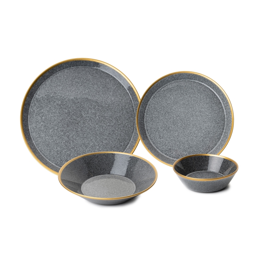 16-osainen posliininen ruokailusetti, antrasiitti/kulta