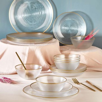 18-osainen astiasto kirkas/kultainen/lasi