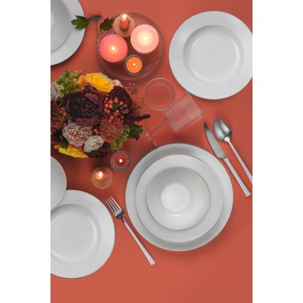 18-osainen posliininen ruokailusarja, valkoinen/hopeinen