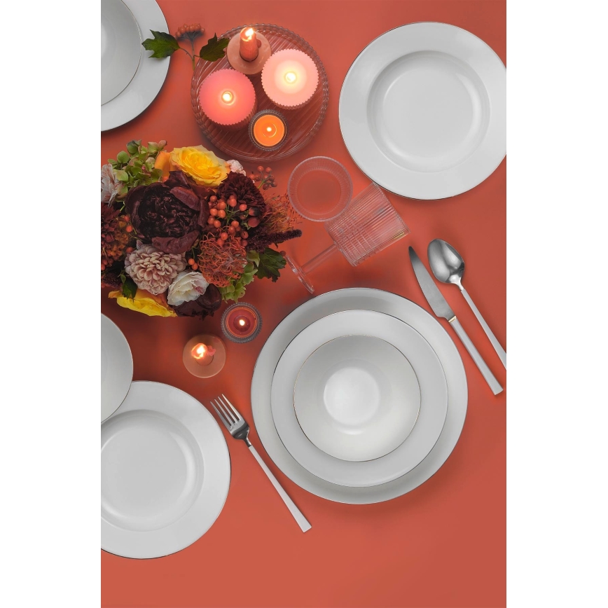 18-osainen posliininen ruokailusarja, valkoinen/hopeinen