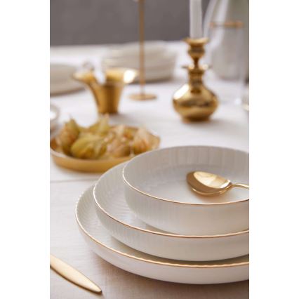 18-osainen ruokailusarja, valkoinen/kultainen/posliini