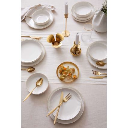 18-osainen ruokailusarja, valkoinen/kultainen/posliini