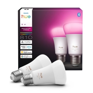 2 kpl Philips Hue WHITE AND COLOR AMBIANCE himmennettävä LED-lamppu E27/6W/230V 1000-20000K