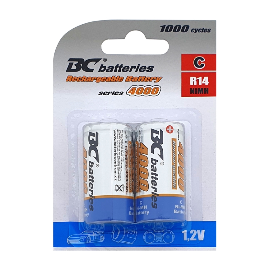 2 kpl Uudelleenladattava akku NiMH C 4000 mAh 1,2V