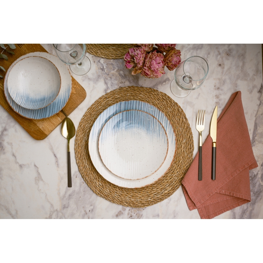 24 kpl posliininen ruokailusetti valkoinen/sininen