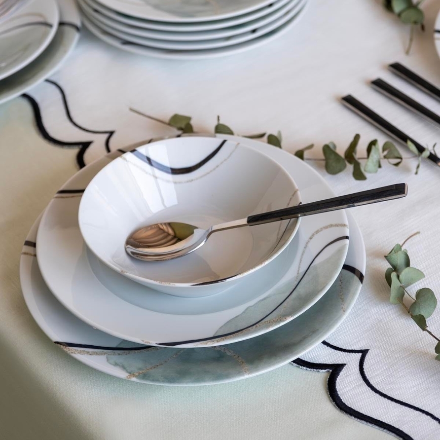 24-osainen astiasto, harmaa/vihreä, posliini