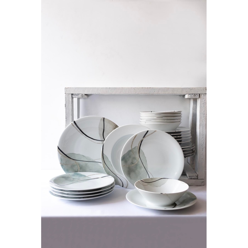 24-osainen astiasto, harmaa/vihreä, posliini