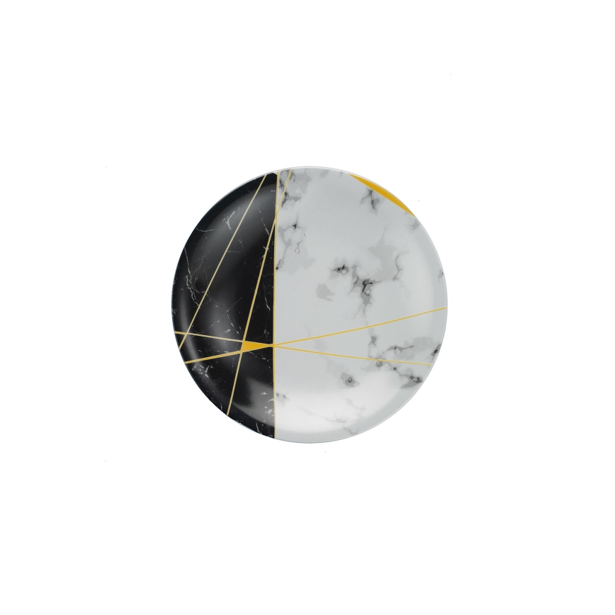 24-osainen astiasto musta/valkoinen/kultainen/posliini