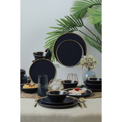 24-osainen astiasto, sininen/kultainen/keramiikka