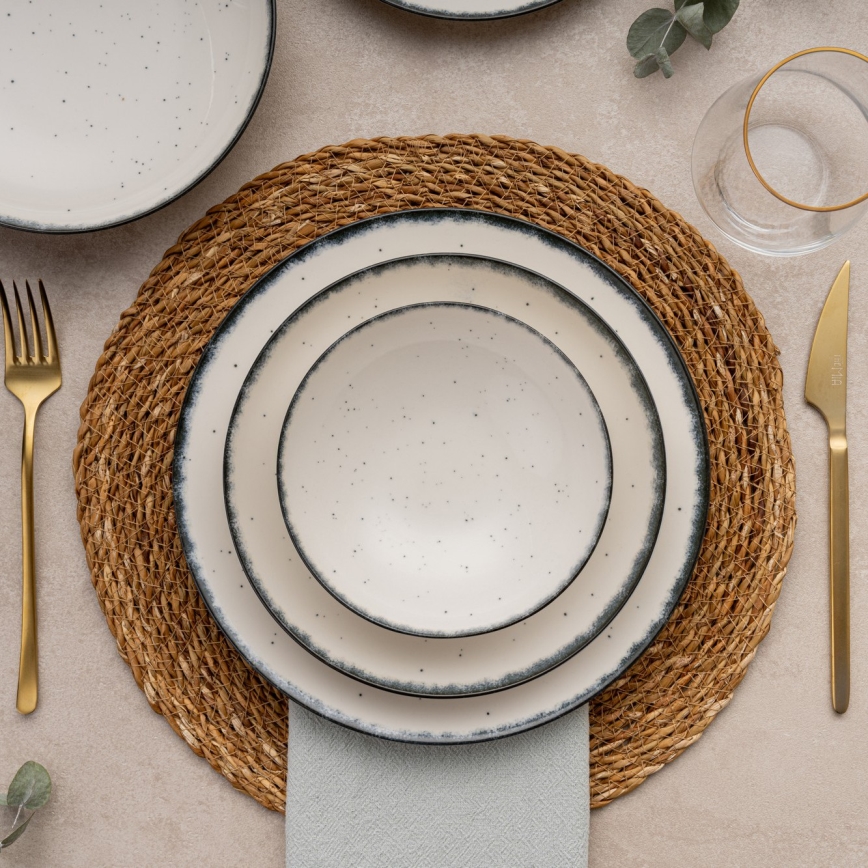 24-osainen astiasto valkoinen/musta/posliini