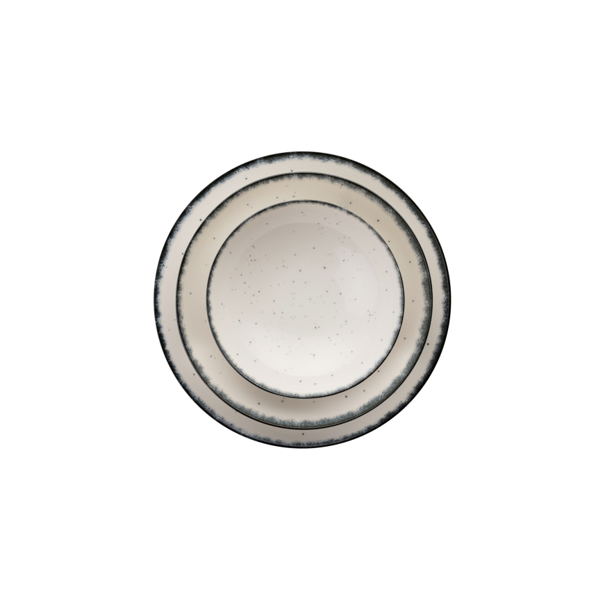 24-osainen astiasto valkoinen/musta/posliini