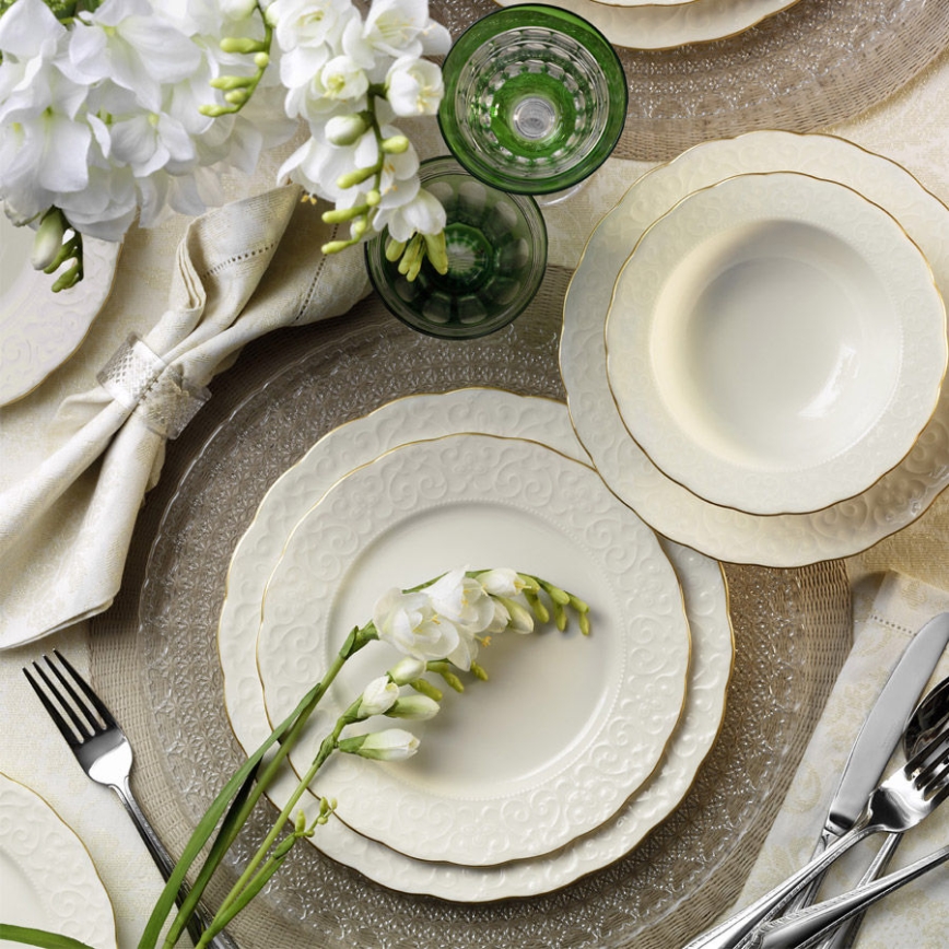 24-osainen posliiniastiasarja, valkoinen/kultainen