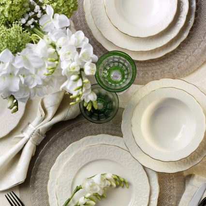 24-osainen posliiniastiasarja, valkoinen/kultainen