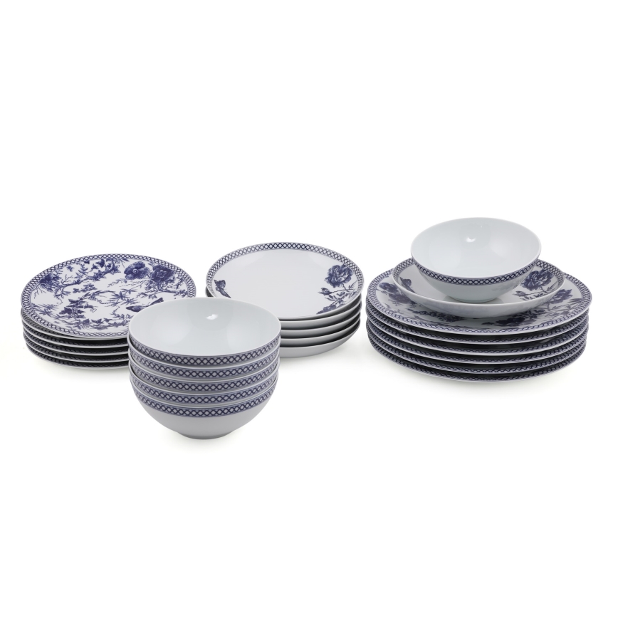 24-osainen posliininen astiasto, valkoinen/sininen