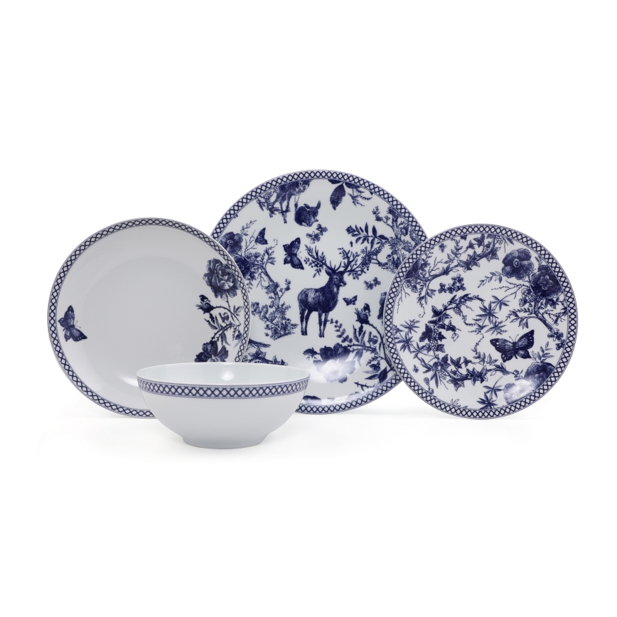 24-osainen posliininen astiasto, valkoinen/sininen