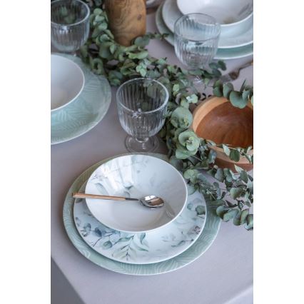 24-osainen posliininen astiasto, valkoinen/vihreä