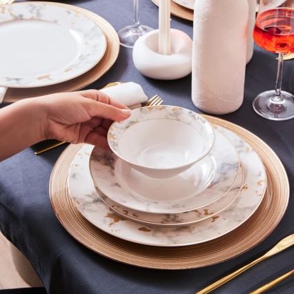 24-osainen posliininen ruokailusarja, valkoinen/harmaa