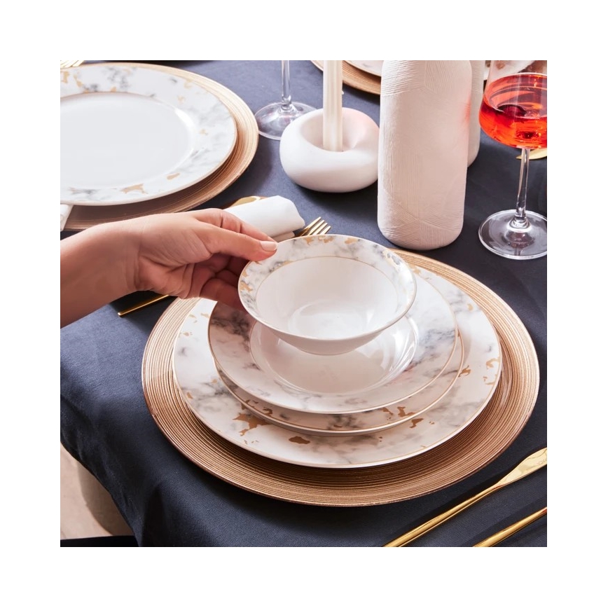 24-osainen posliininen ruokailusarja, valkoinen/harmaa