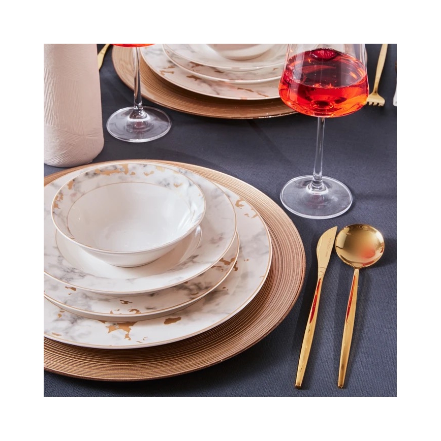 24-osainen posliininen ruokailusarja, valkoinen/harmaa