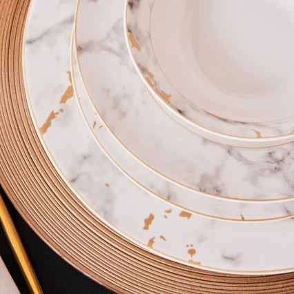 24-osainen posliininen ruokailusarja, valkoinen/harmaa