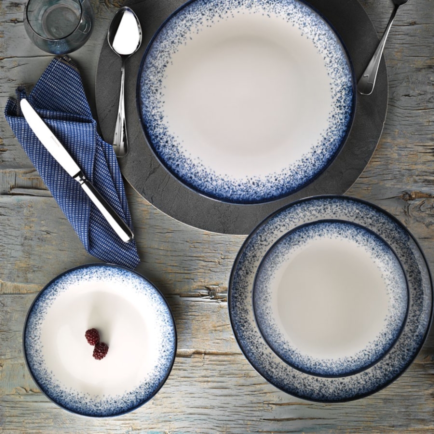 24-osainen posliininen ruokailusarja, valkoinen/sininen