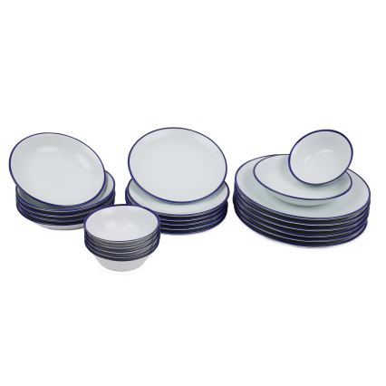 24-osainen posliininen ruokailusarja, valkoinen/sininen