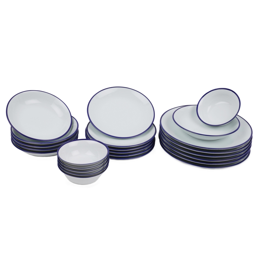 24-osainen posliininen ruokailusarja, valkoinen/sininen
