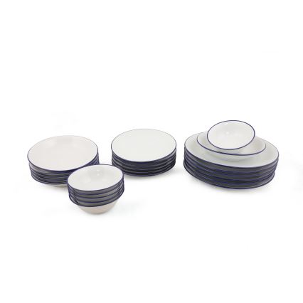 24-osainen posliininen ruokailusarja, valkoinen/sininen