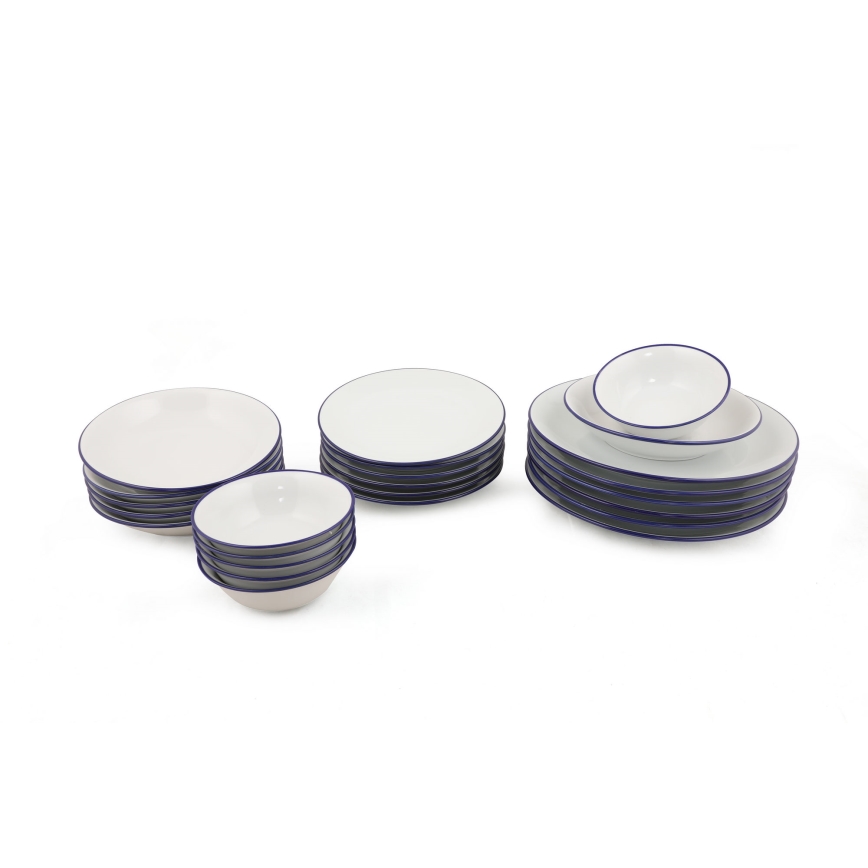 24-osainen posliininen ruokailusarja, valkoinen/sininen