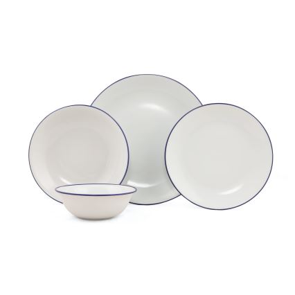 24-osainen posliininen ruokailusarja, valkoinen/sininen