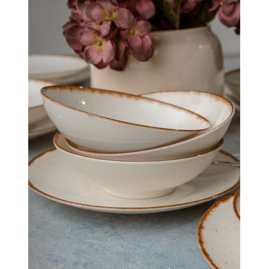 24-osainen posliininen ruokailusetti beige/ruskea