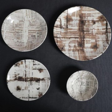 24-osainen posliininen ruokailusetti, ruskea/valkoinen