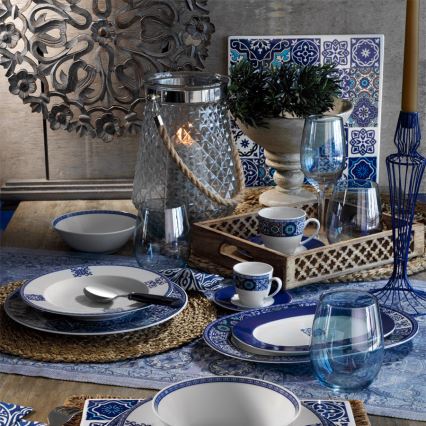 24-osainen ruokailusarja sininen/posliini