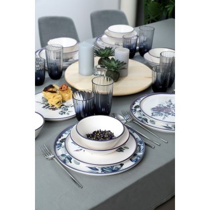 24-osainen ruokailusarja, valkoinen/sininen, keramiikka