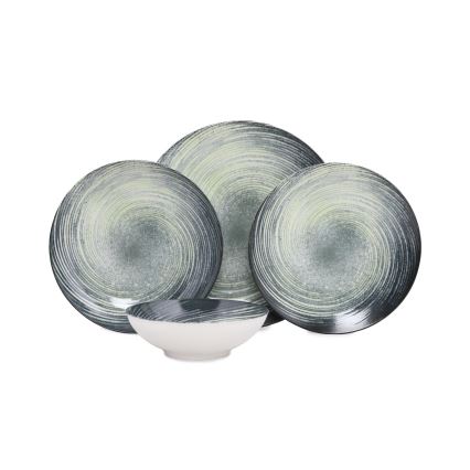 24-osainen ruokailusarja, vihreä/musta, posliini