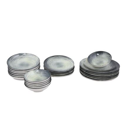 24-osainen ruokailusarja, vihreä/musta, posliini