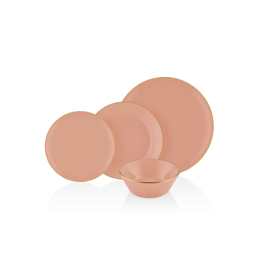 24-osainen ruokailusetti, lohenpunainen/kultainen/keramiikka