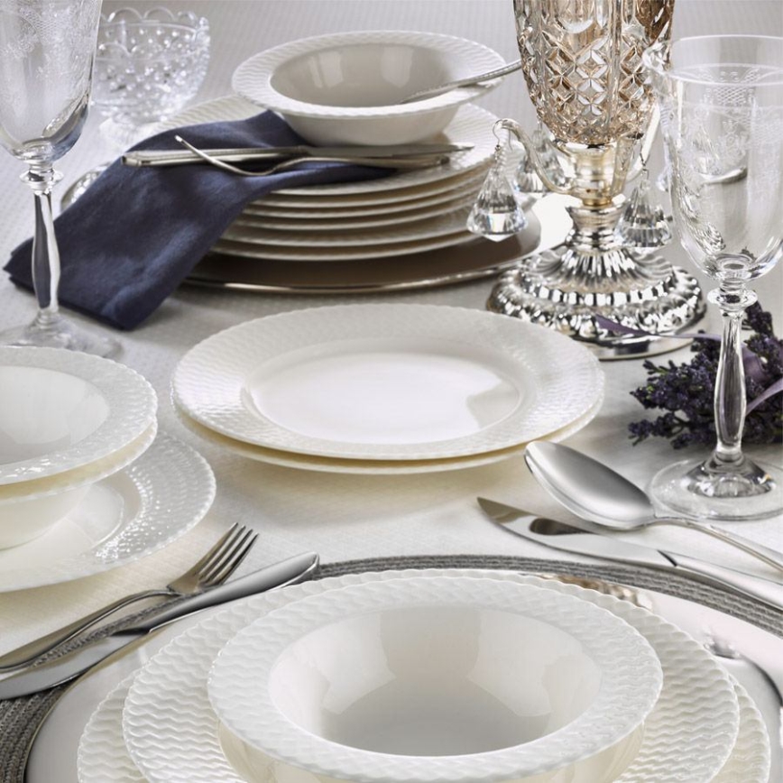 24-osainen ruokailusetti, valkoinen posliini