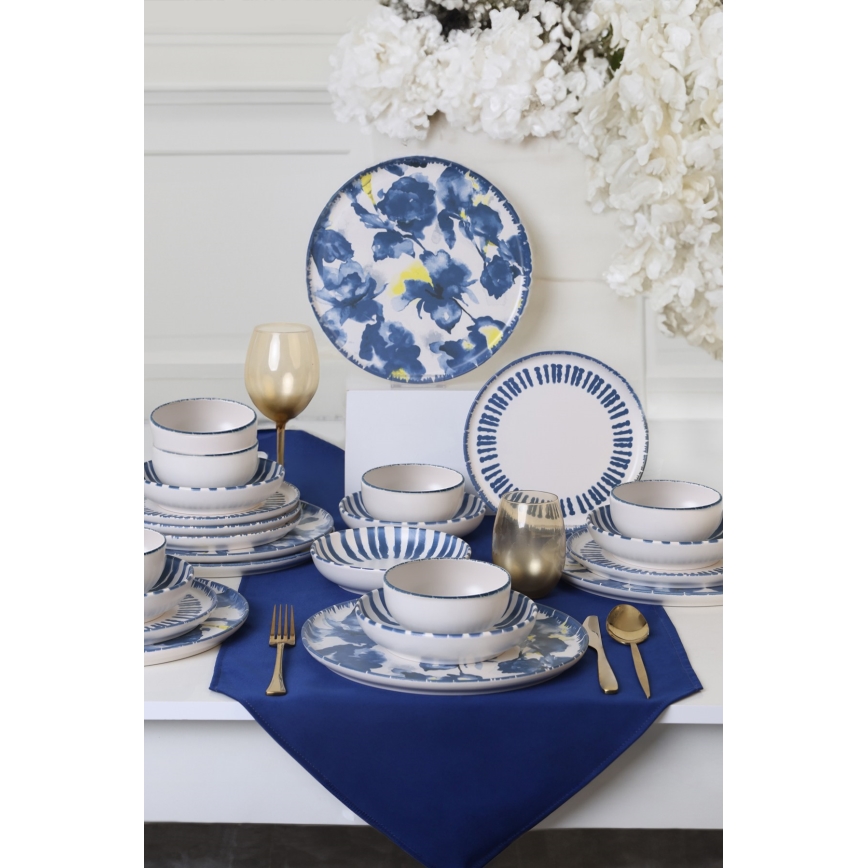 24-osainen ruokailusetti valkoinen/sininen/keraaminen