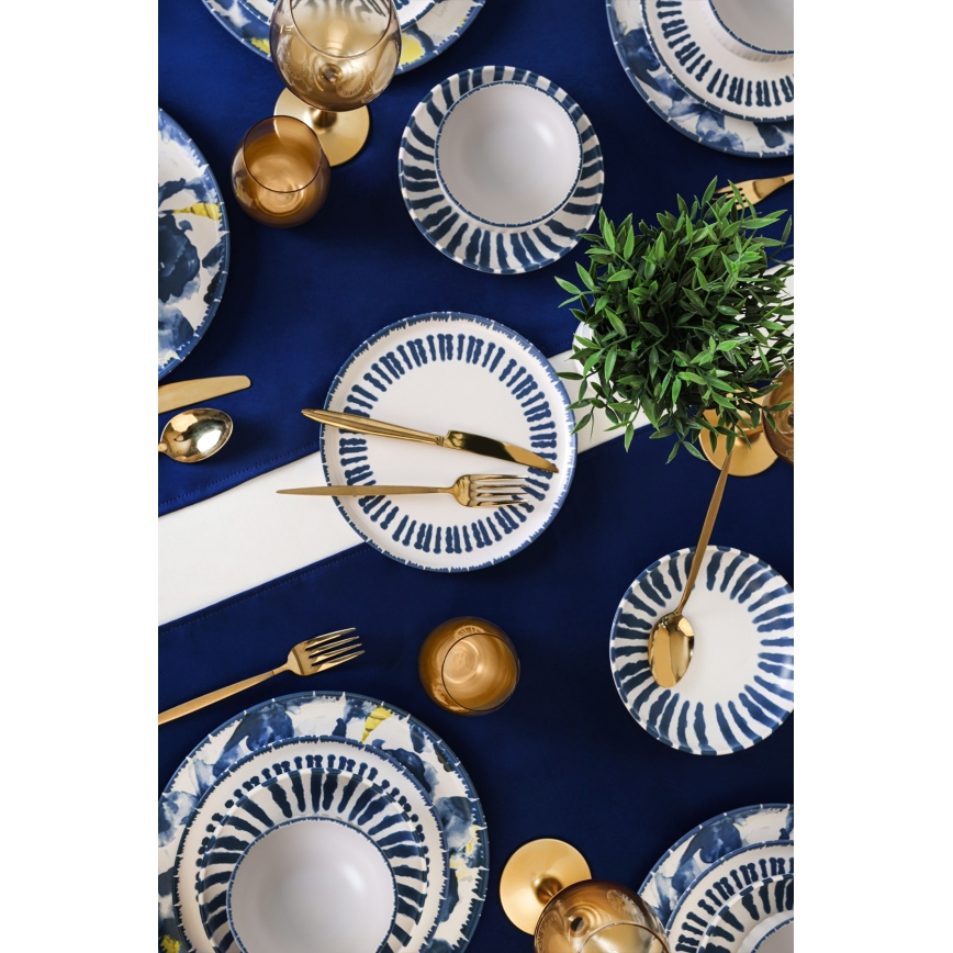 24-osainen ruokailusetti valkoinen/sininen/keraaminen