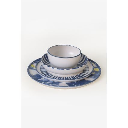 24-osainen ruokailusetti valkoinen/sininen/keraaminen