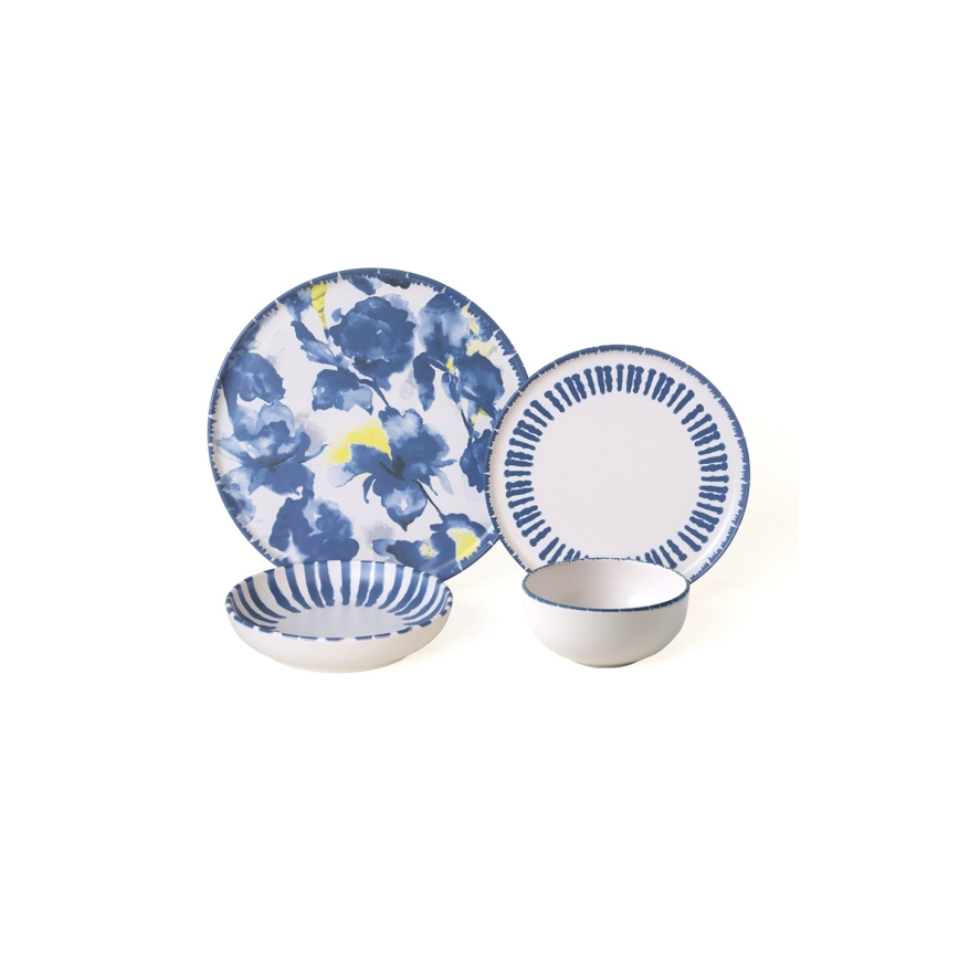 24-osainen ruokailusetti valkoinen/sininen/keraaminen