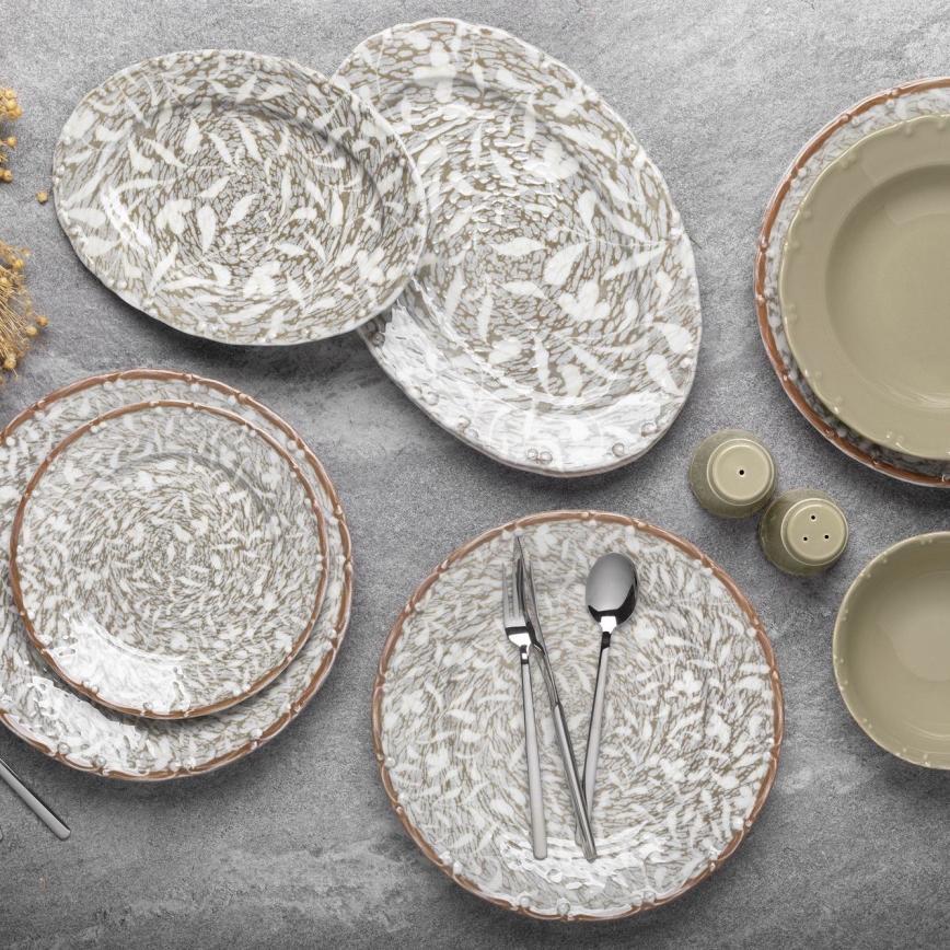 29-osainen ruokailusarja ruskea/vihreä/posliini