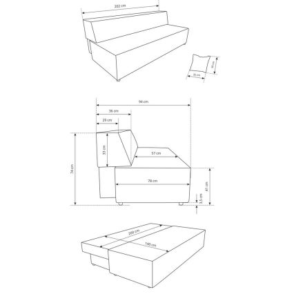 3-istuttava vuodesohva säilytystilalla TERAMO, beige