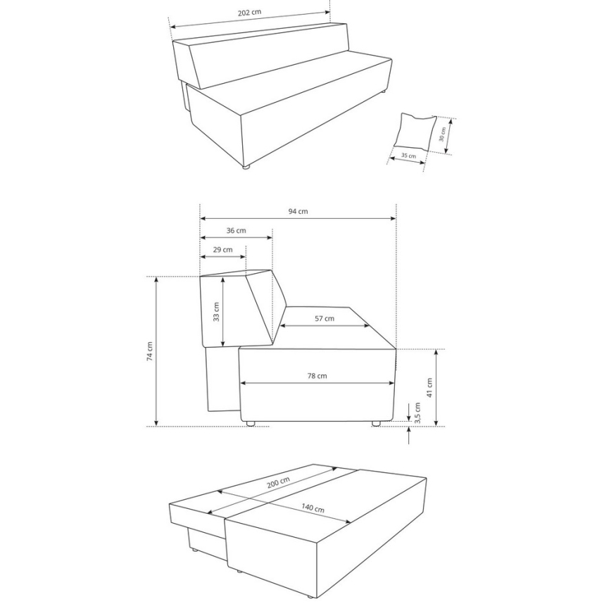 3-istuttava vuodesohva säilytystilalla TERAMO, beige