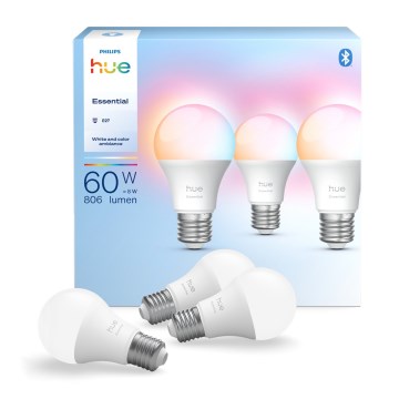 3 kpl himmennettäviä Philips Hue White And Color Ambiance Essential E27 LED-lamppuja, 8W/230V, 2200-6500K
